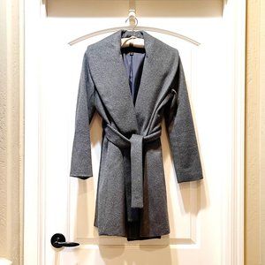 Ann Taylor Coat Factory Gray Wool Blend Shawl Wrap Belted Coat Petite Small PS
